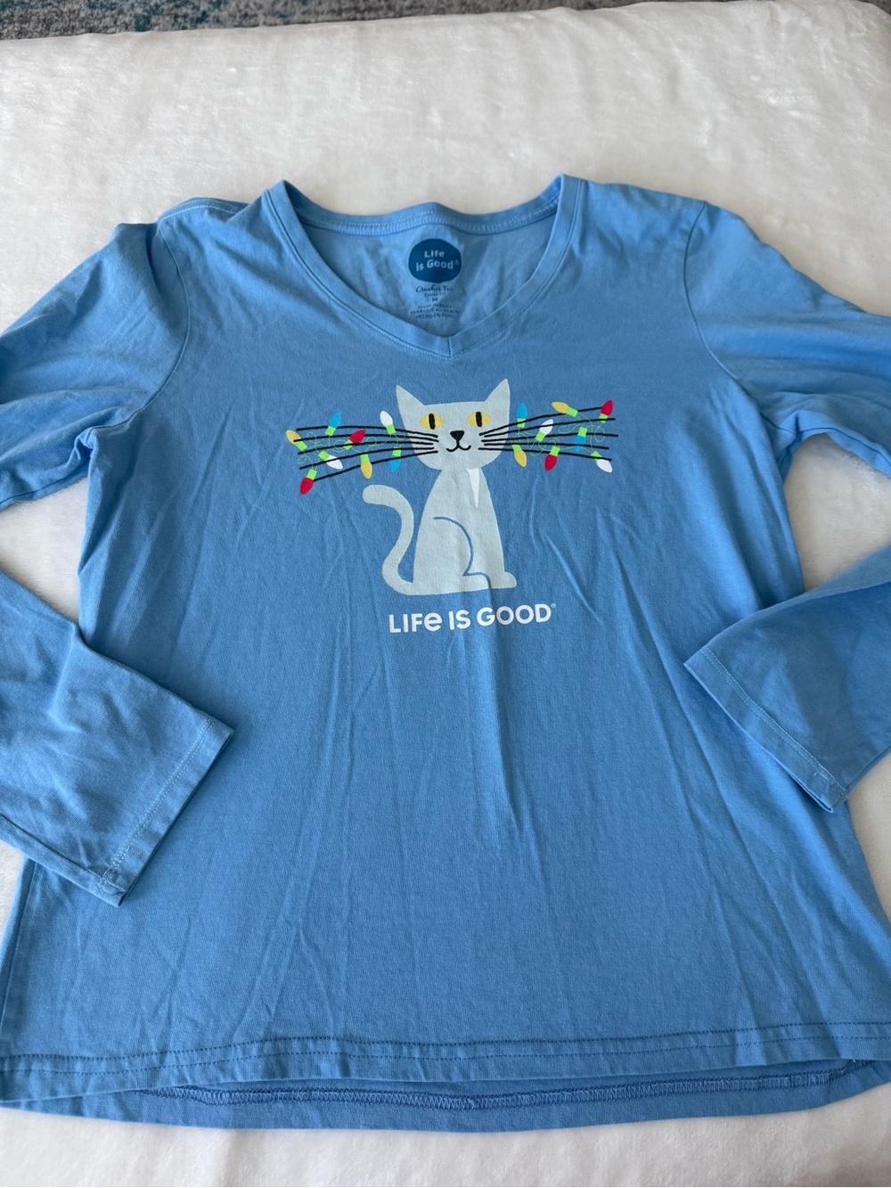 Life is Good Too Cat with Christmas Light Whiskers Size Medium D86
